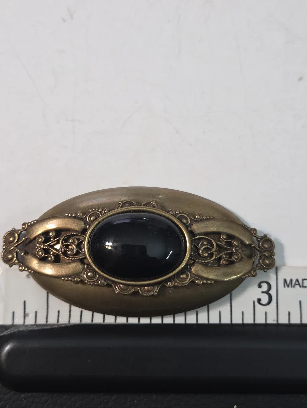 vtg jan michaels san fransisco copper onyx cabochon oval brooch pin art nouveau